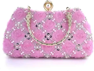 Fashion Flower Clutch Evening Bag Satin Dress Bag Pearl Shoulder Bag Elegant and Graceful Banquet Bag