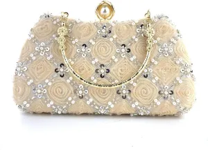 Fashion Flower Clutch Evening Bag Satin Dress Bag Pearl Shoulder Bag Elegant and Graceful Banquet Bag