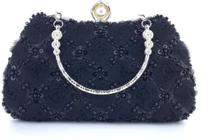 Fashion Flower Clutch Evening Bag Satin Dress Bag Pearl Shoulder Bag Elegant and Graceful Banquet Bag