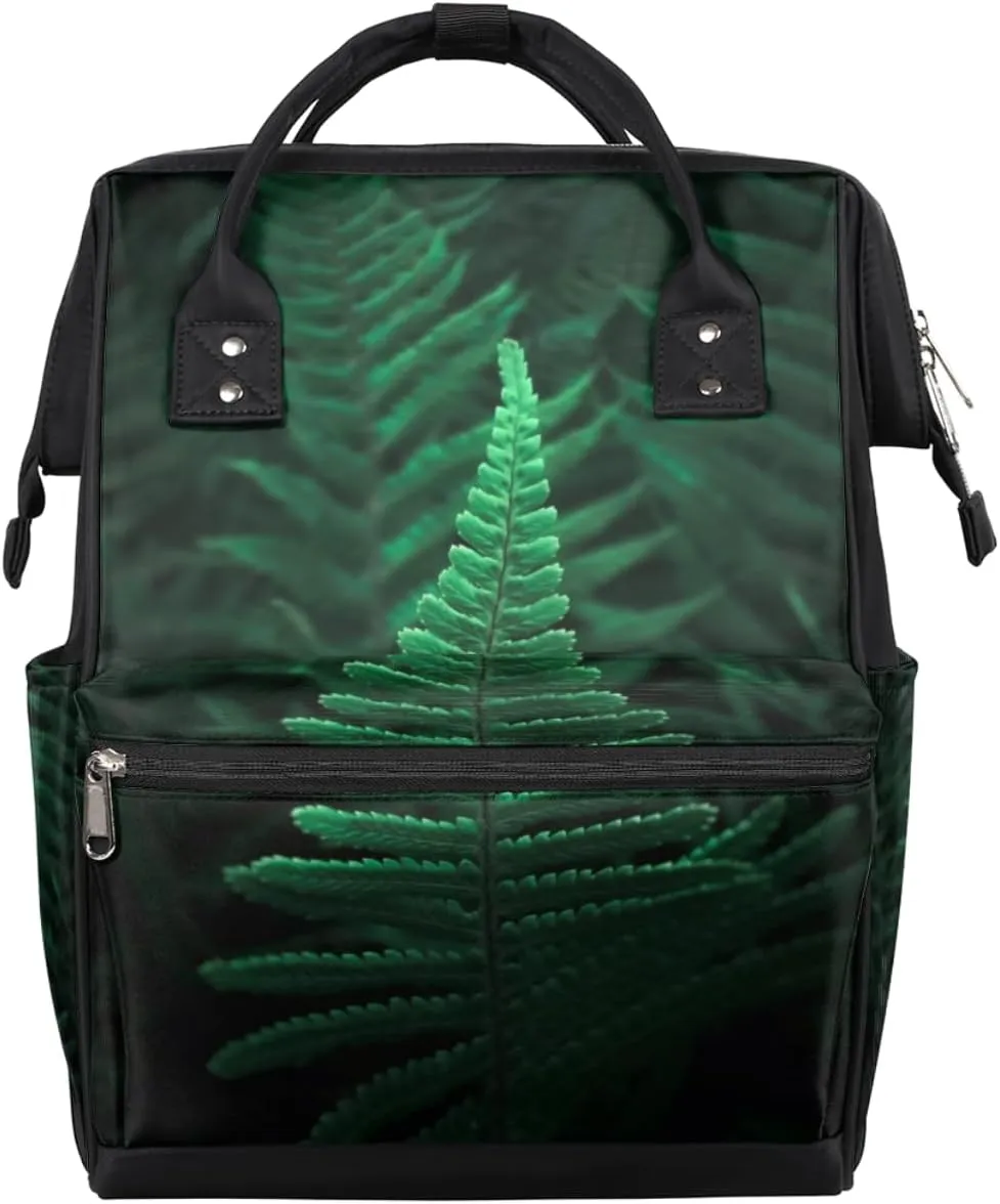 Ferns Green Plants Diaper Bag Tote Large Capacity Waterproof with Adjustable Shoulder Strap and Pram Straps Mommy Bag for Hospital Beach Weekender Travel