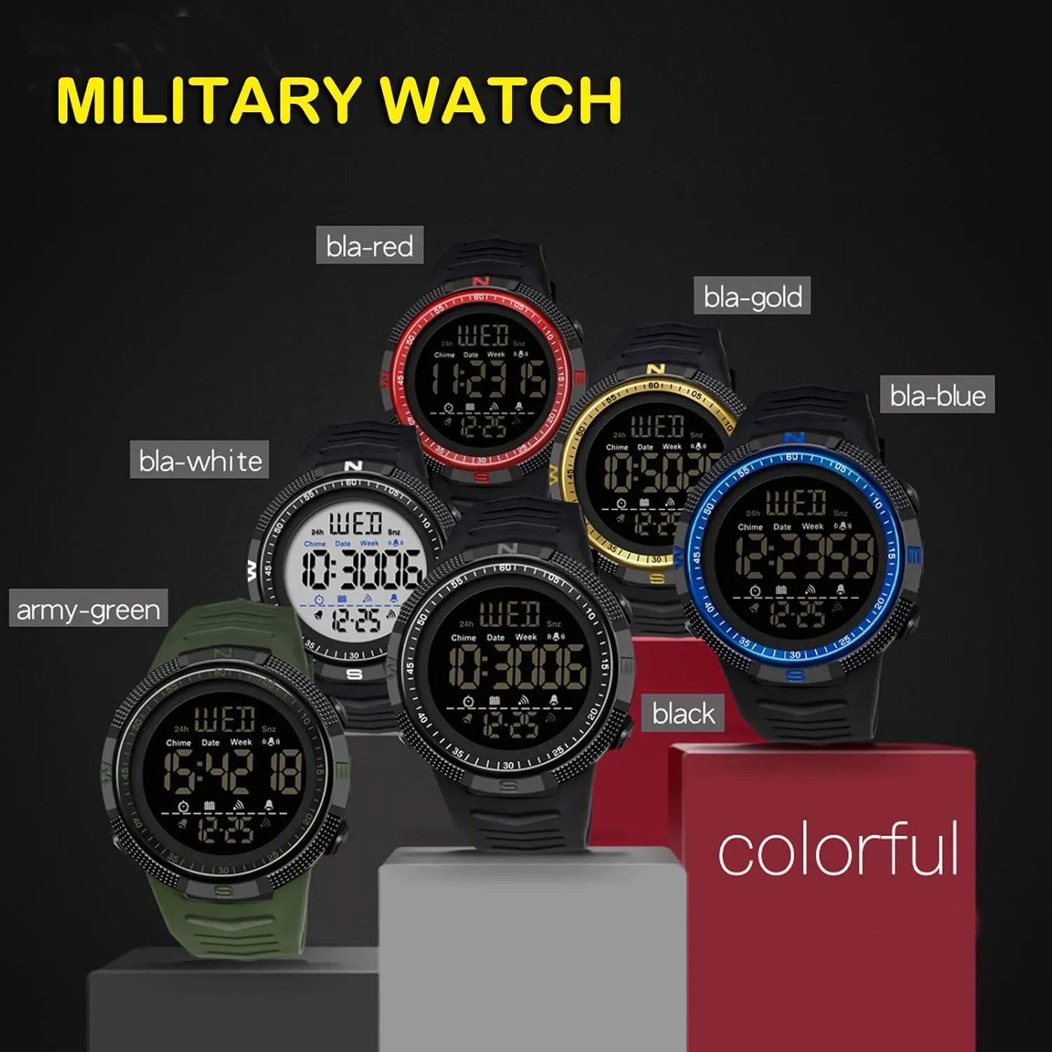 findtime Mens Digital Sports Watch Dual Time Countdown Waterproof Stopwatch LED Screen Military Wrist Watches for Men
