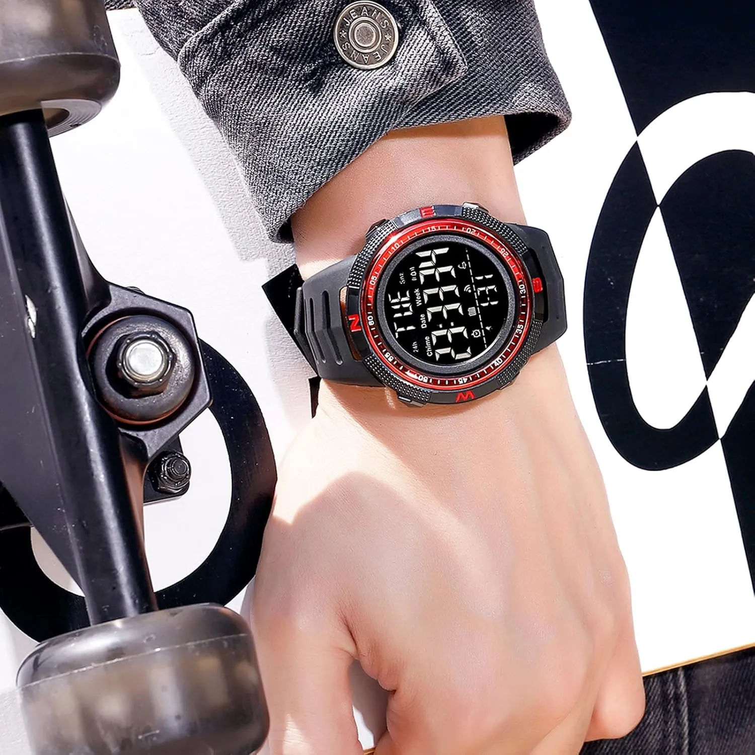 findtime Mens Digital Sports Watch Dual Time Countdown Waterproof Stopwatch LED Screen Military Wrist Watches for Men