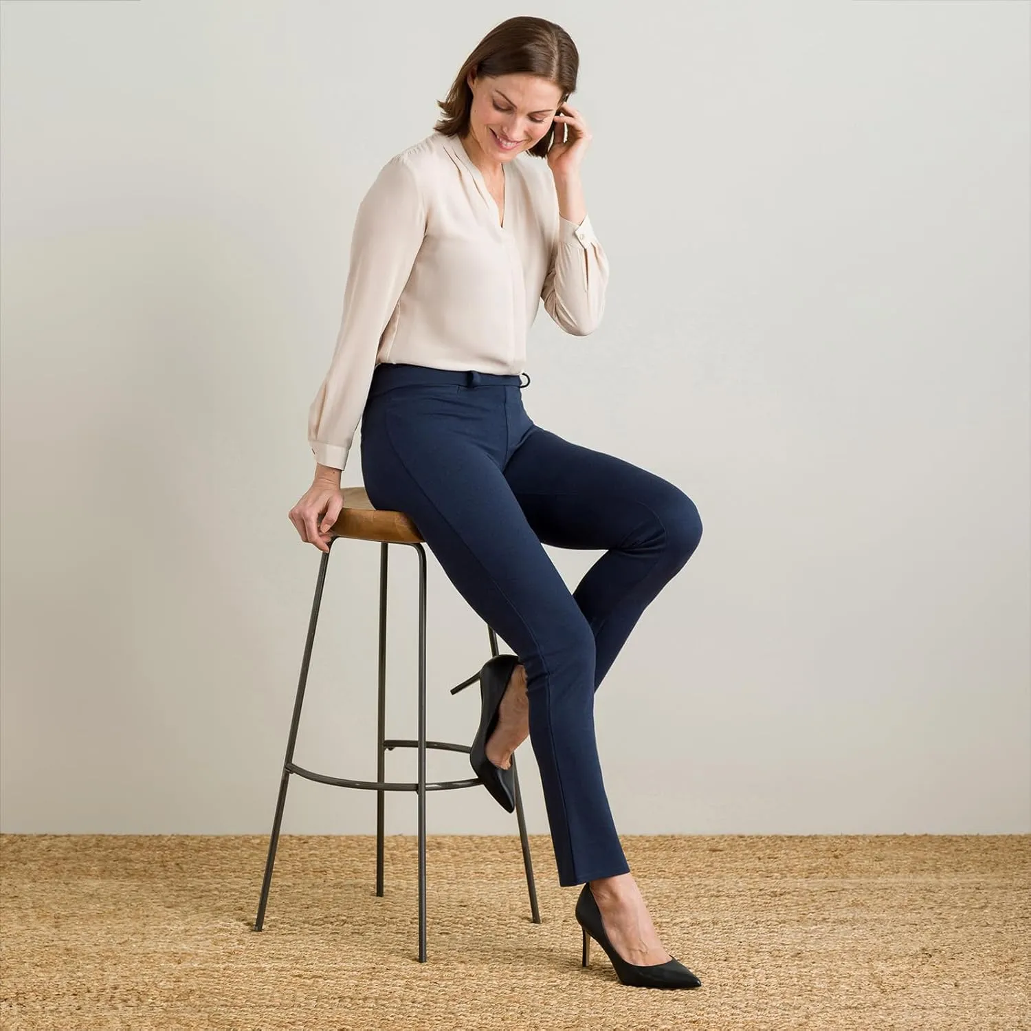 Fishers Finery Women's Ecofabric Ponte Stretch Slim Straight Leg Dress Pant - Pull On New and Improved Fit
