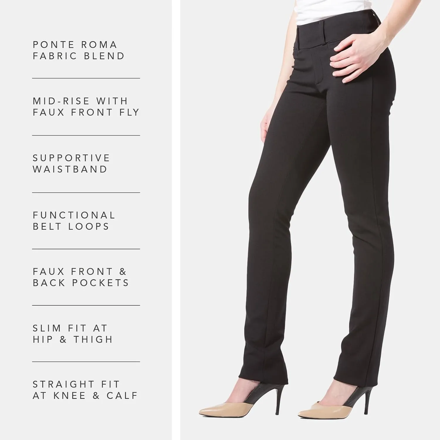 Fishers Finery Women's Ecofabric Ponte Stretch Slim Straight Leg Dress Pant - Pull On New and Improved Fit