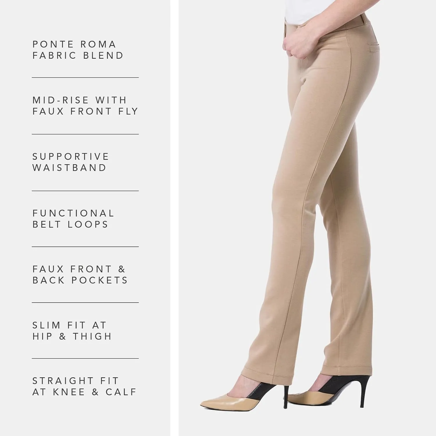 Fishers Finery Women's Ecofabric Ponte Stretch Slim Straight Leg Dress Pant - Pull On New and Improved Fit