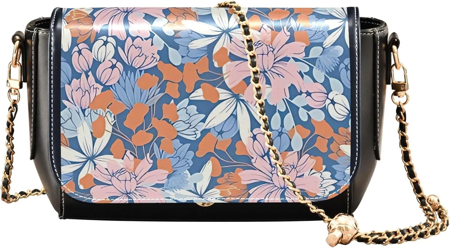 Floral Tropical Bright Plants Women Shoulder Leather Bags Print Women Crossbody Bag Purses Phone Satchel Chain Strap