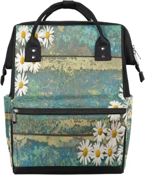 Flowers Daisy Wooden Background Diaper Bag Tote Large Capacity Waterproof with Adjustable Shoulder Strap and Pram Straps Mommy Bag for Hospital Beach Weekender Travel