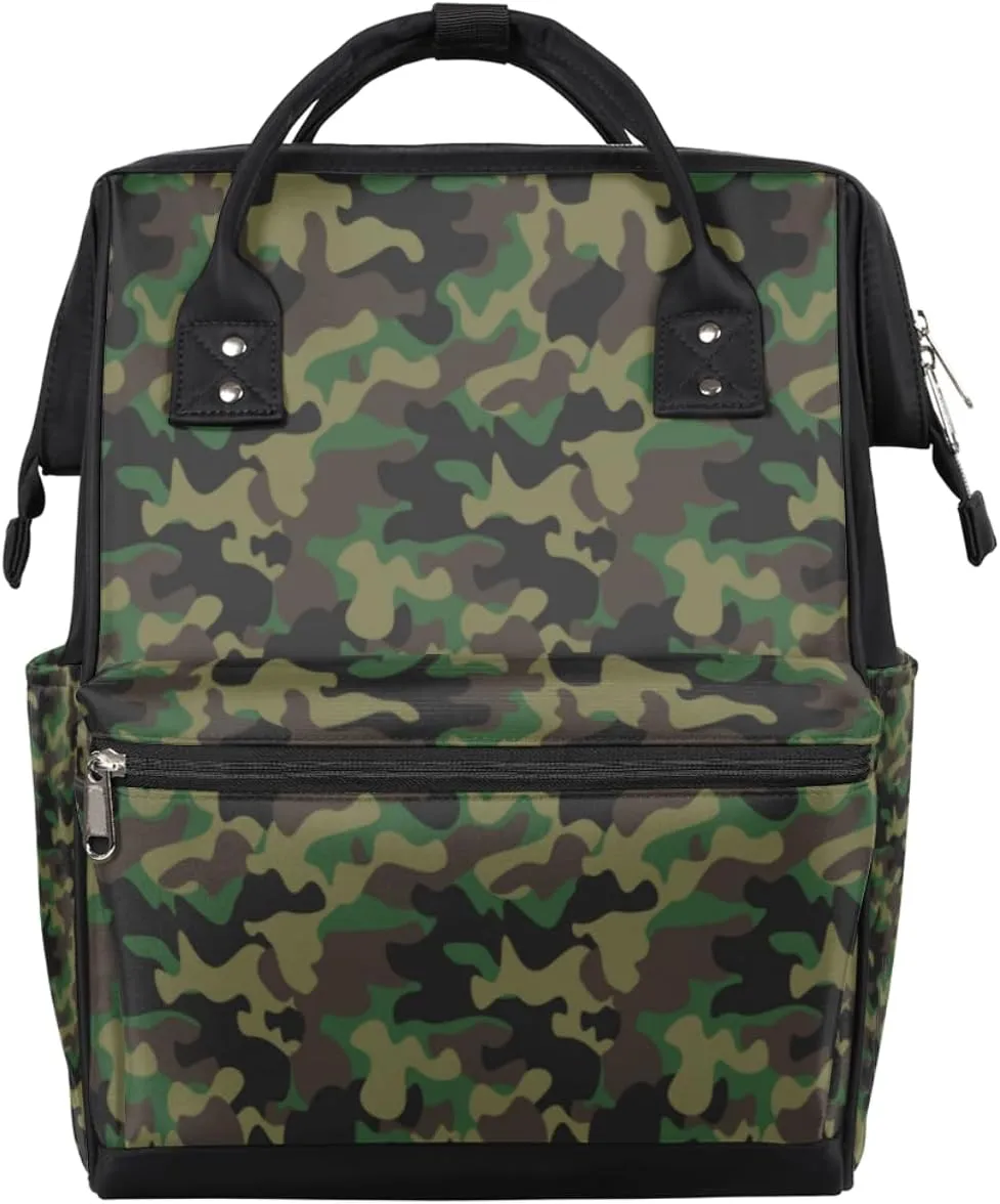 Forest Camo Camouflage Diaper Bag Tote Large Capacity Waterproof with Adjustable Shoulder Strap and Pram Straps Mommy Bag for Hospital Beach Weekender Travel