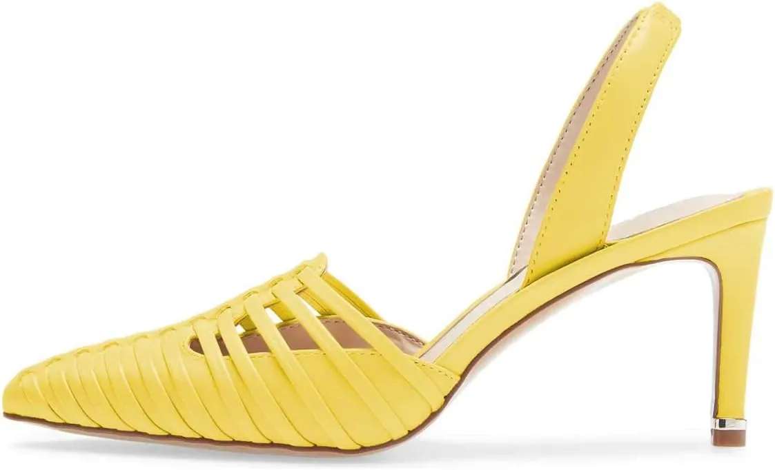 FSJ Women Fashion Low Kitten Heels Pumps Pointed Toe Slingback Sandals Comfy Wedding Party Sexy Dress Shoes Size 4-15 US