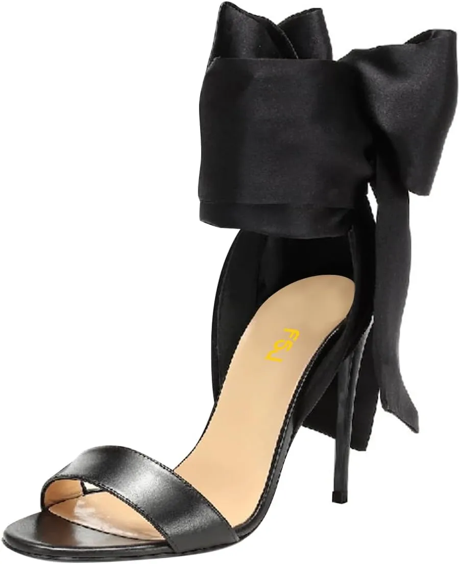 FSJ Women Open Toe Stiletto High Heel Sandals Lace-up Cute Satin Bowknot Heeled Sandals Sexy Strappy Summer Wedding Party Dress Shoes Size 4-16 US