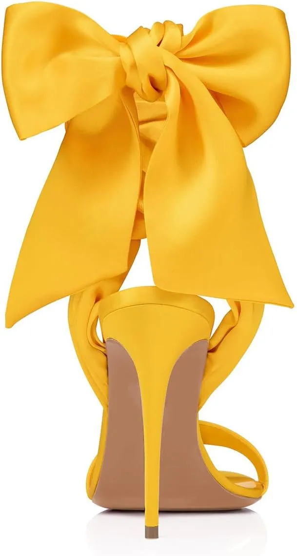 FSJ Women Open Toe Stiletto High Heel Sandals Lace-up Cute Satin Bowknot Heeled Sandals Sexy Strappy Summer Wedding Party Dress Shoes Size 4-16 US
