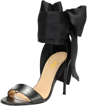 FSJ Women Open Toe Stiletto High Heel Sandals Lace-up Cute Satin Bowknot Heeled Sandals Sexy Strappy Summer Wedding Party Dress Shoes Size 4-16 US