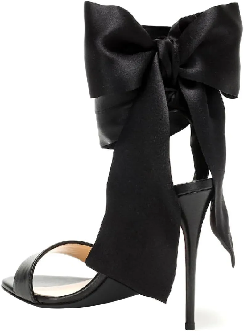 FSJ Women Open Toe Stiletto High Heel Sandals Lace-up Cute Satin Bowknot Heeled Sandals Sexy Strappy Summer Wedding Party Dress Shoes Size 4-16 US