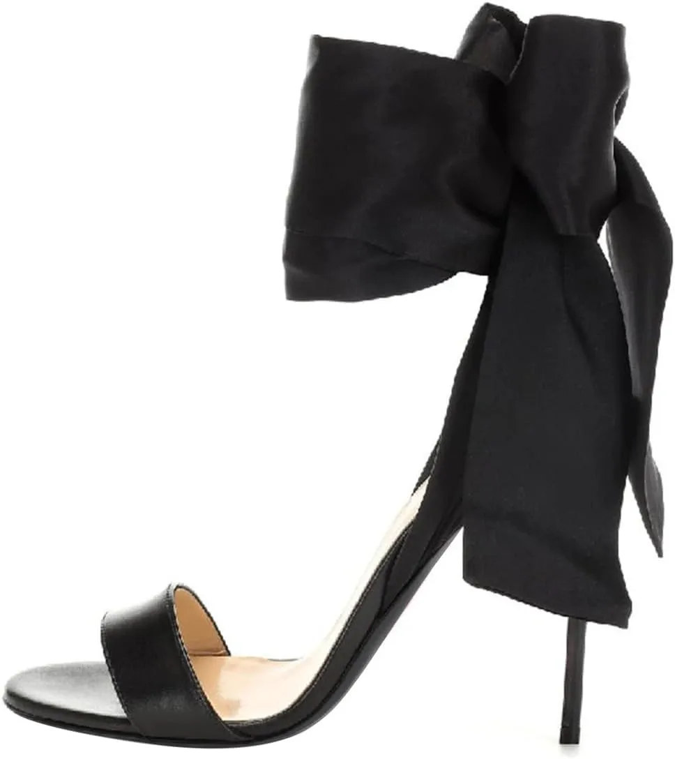 FSJ Women Open Toe Stiletto High Heel Sandals Lace-up Cute Satin Bowknot Heeled Sandals Sexy Strappy Summer Wedding Party Dress Shoes Size 4-16 US