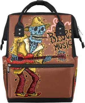 Funny Music Skull Skeleton Diaper Bag Tote Large Capacity Waterproof with Adjustable Shoulder Strap and Pram Straps Mommy Bag for Hospital Beach Weekender Travel
