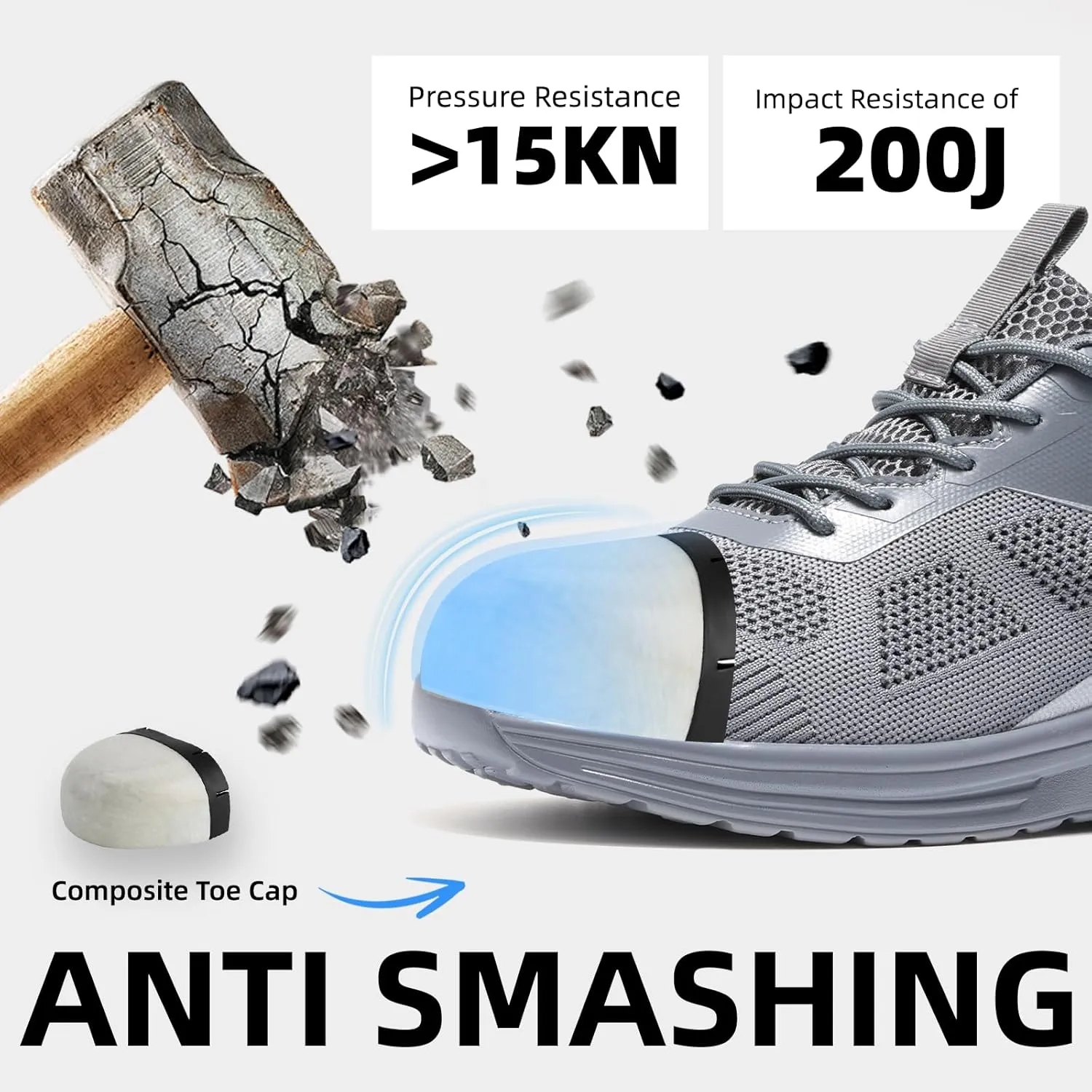 Furuian Composite Toe Shoes for Men Lightweight Safety Work Shoes Breathable Composite Toe Sneakers for Men Comfortable Indestructible Safety Work Sneakers