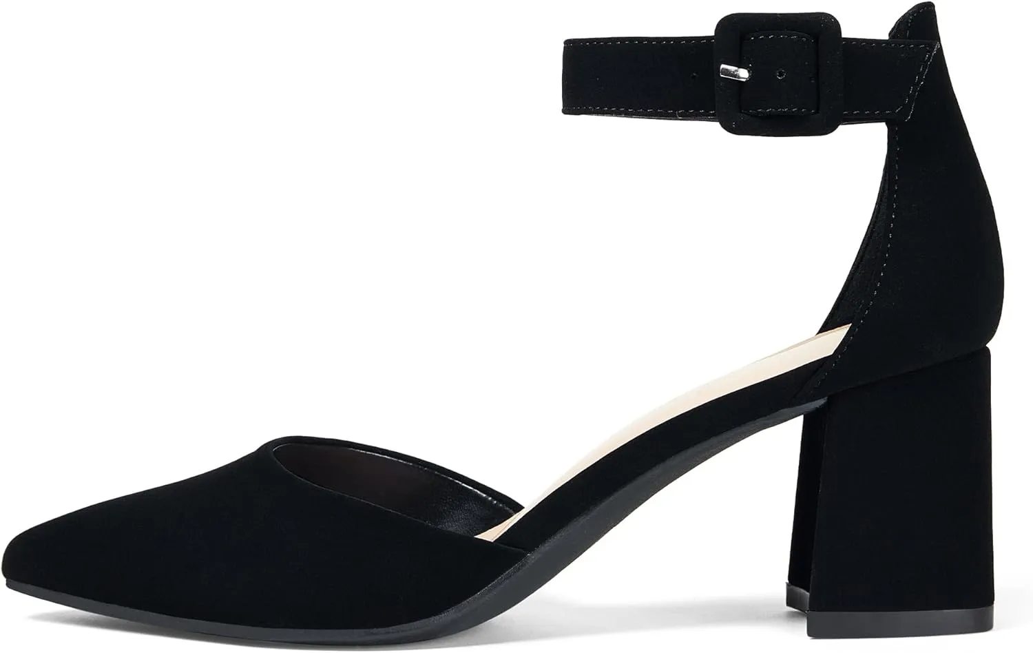 GENSHUO Women's Closed Toe Low Block Chunky Heels Pointed Toe 2 Inch Pumps with Ankle Strap Comfortable Dress Shoes for Daily Work Wedding Party