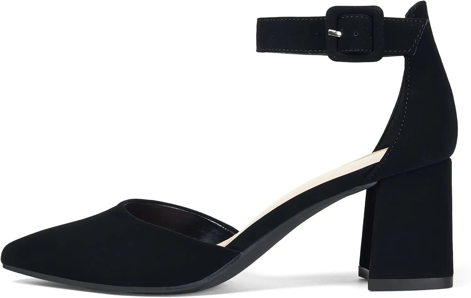 GENSHUO Women's Closed Toe Low Block Chunky Heels Pointed Toe 2 Inch Pumps with Ankle Strap Comfortable Dress Shoes for Daily Work Wedding Party