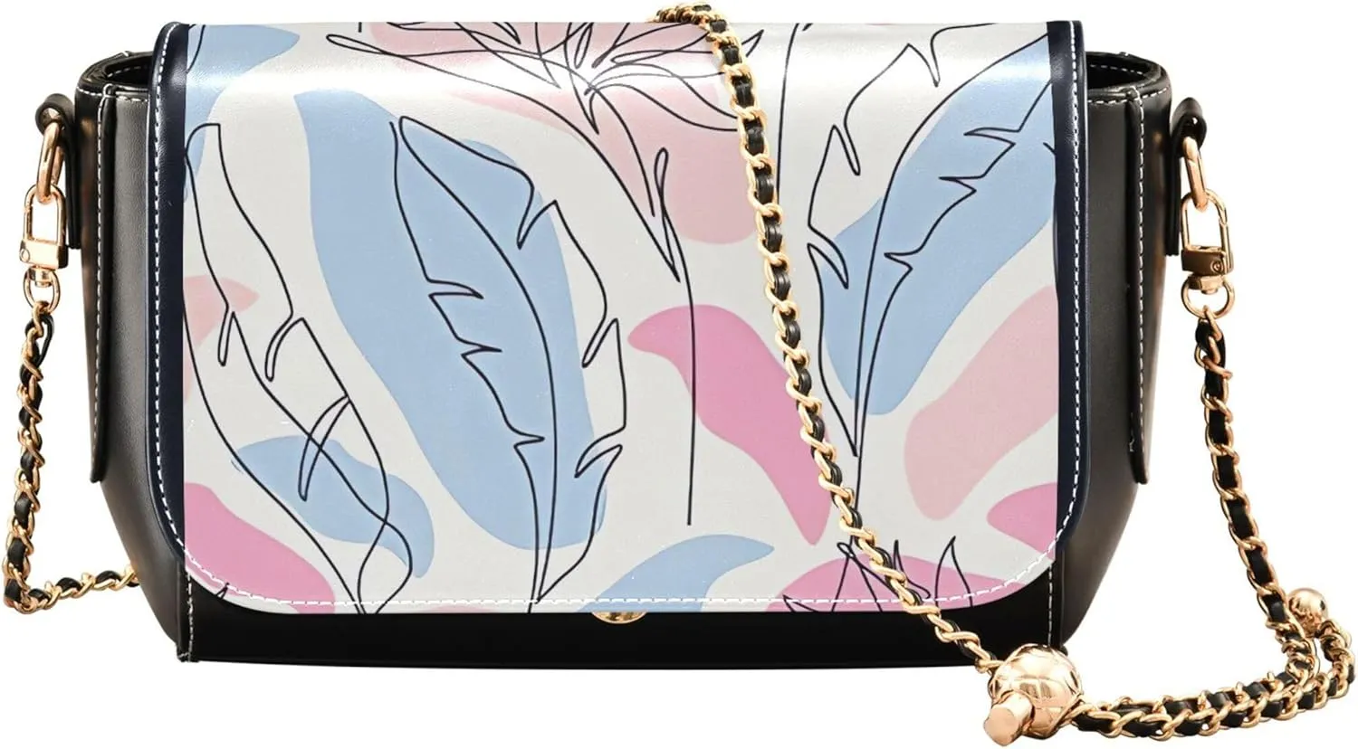 Geometric Line Art Colorful Shoulder Leather Bags Western Crossbody Purses for Women Clutch Satchel with Chain Strap