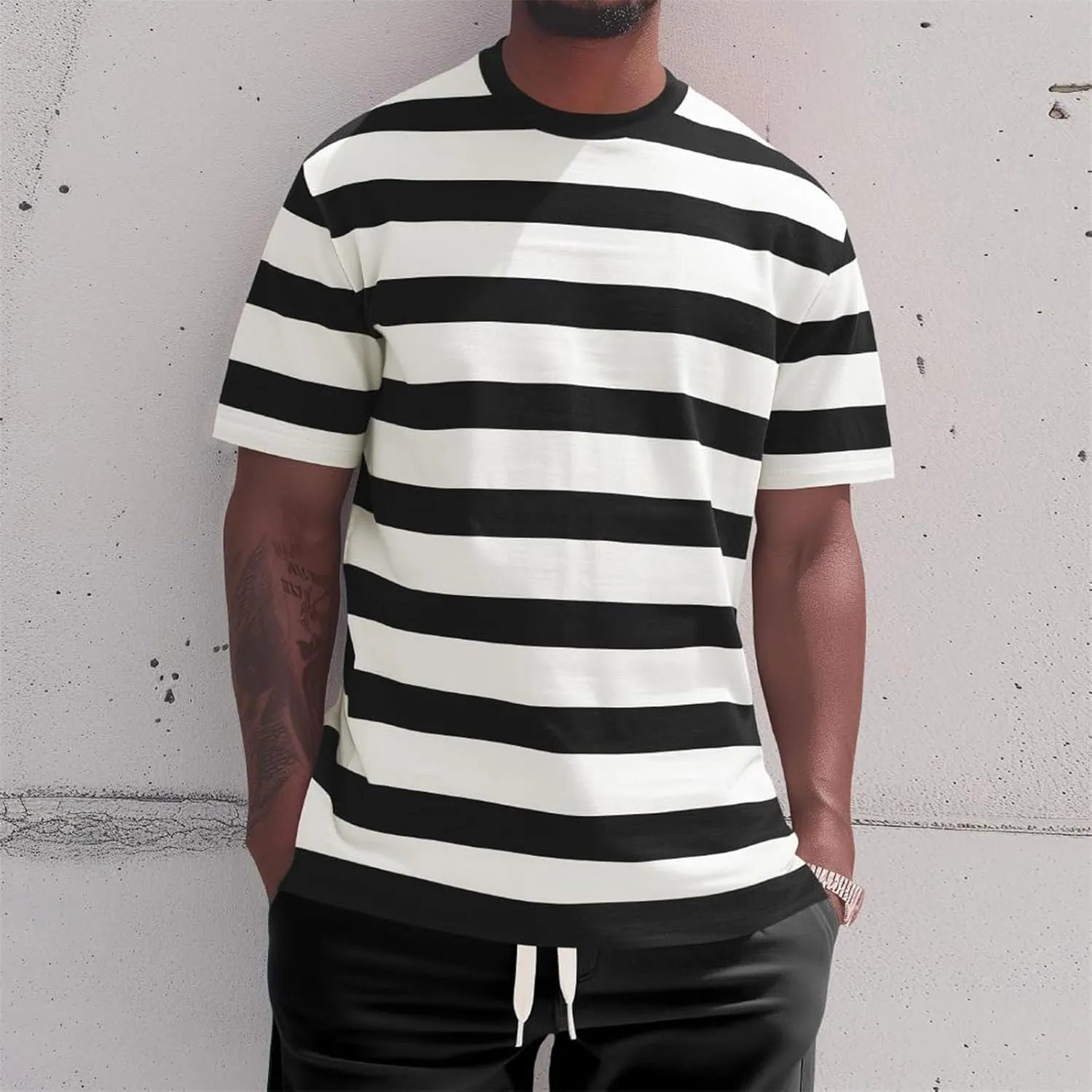 GIERIDUC Mens Striped Full Print T Shirt Loose Fit Short Sleeve Crewneck Gym Tee Lightweight Colorblock Casual Stripe Tops