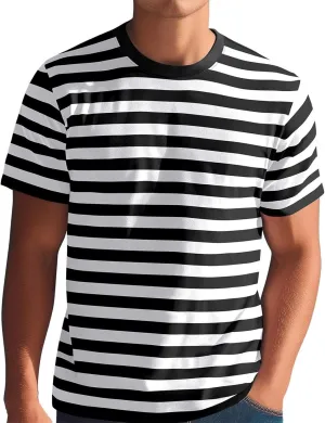 GIERIDUC Mens Striped Full Print T Shirt Loose Fit Short Sleeve Crewneck Gym Tee Lightweight Colorblock Casual Stripe Tops