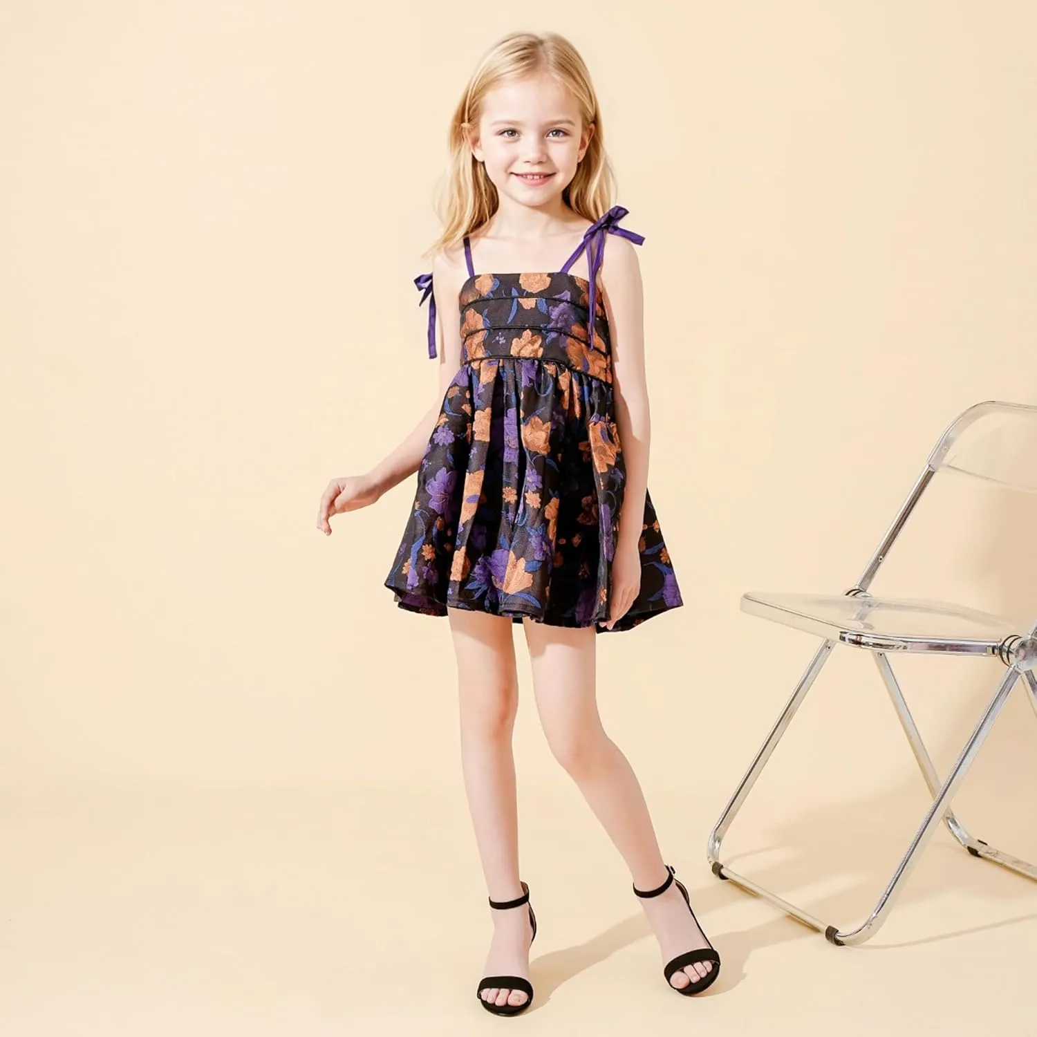 Girls Heel Sandals Open Toe Ankle Strap Flower Girl Dress Pump Sandals Wedding Party for Little Big Kid