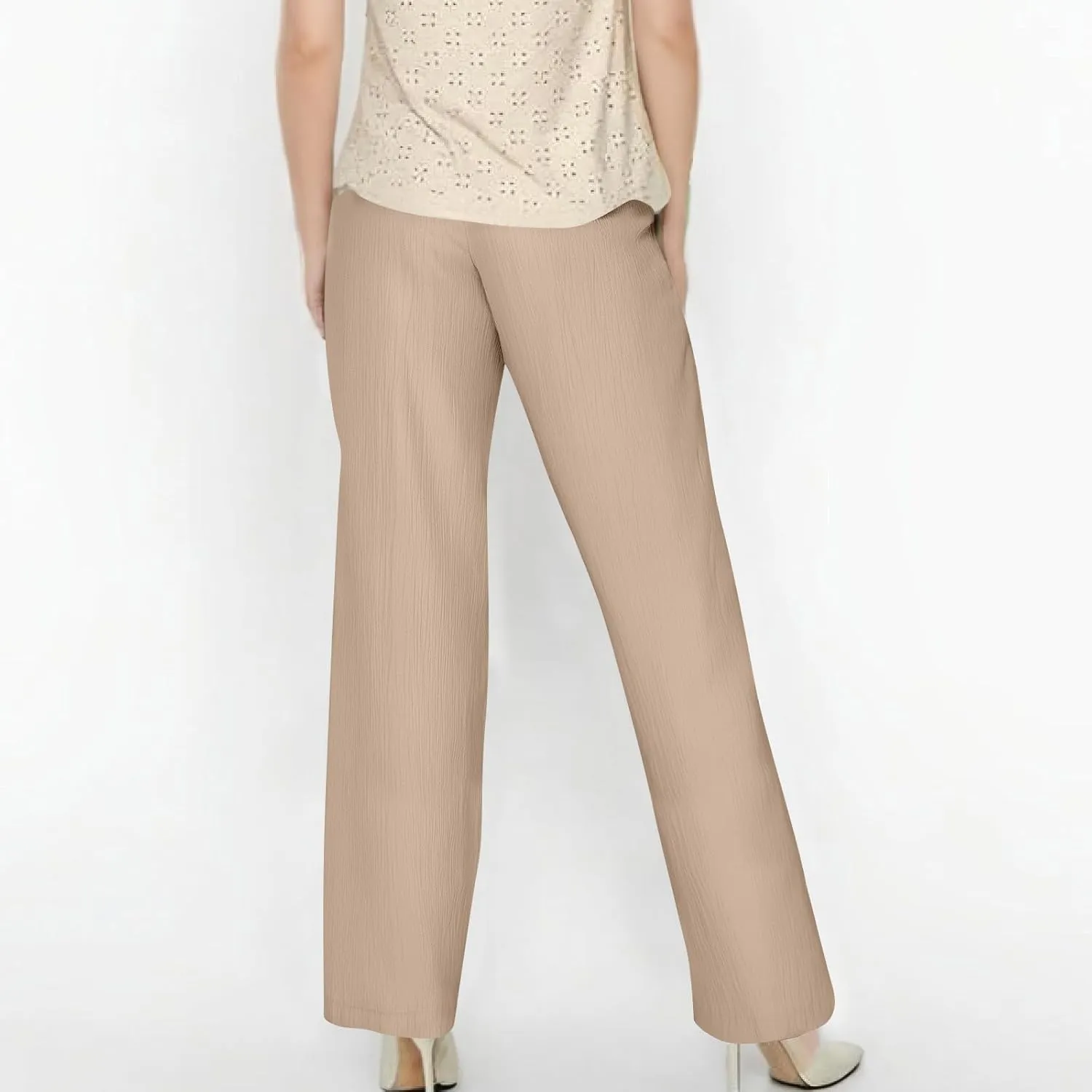 GOFULY Dress Pants Women Straight Wide Leg High Waisted Sumemr Pants Elastic Waist Drawstring Elegant Trousers with Pockets