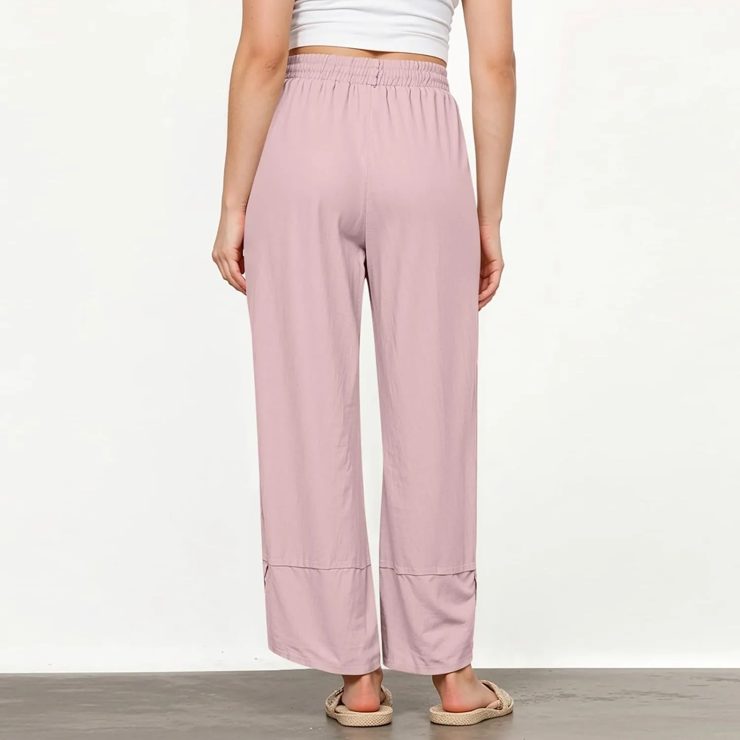 GOFULY Pants for Women 2025 Straight Wide Leg High Waisted Summer Pants 2025 Elastic Waist Vacation Trousers with Pockets
