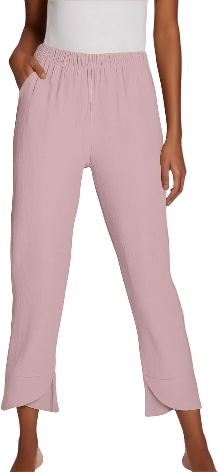 GOFULY Pants for Women 2025 Straight Wide Leg High Waisted Summer Pants 2025 Elastic Waist Vacation Trousers with Pockets
