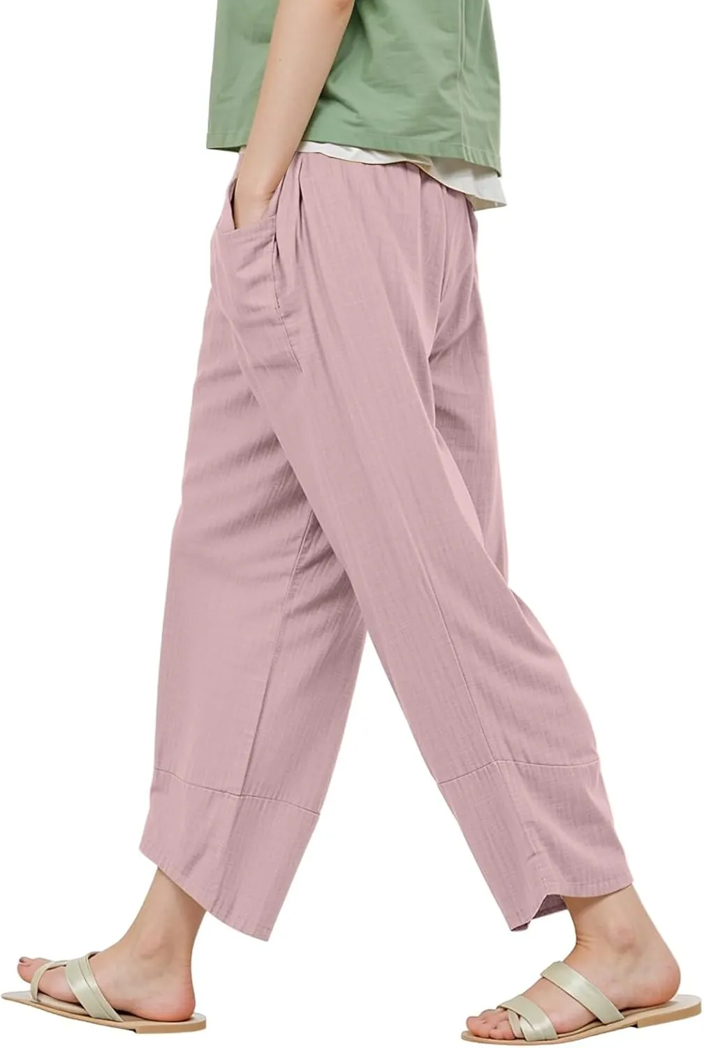 GOFULY Pants for Women 2025 Straight Wide Leg High Waisted Summer Pants 2025 Elastic Waist Vacation Trousers with Pockets