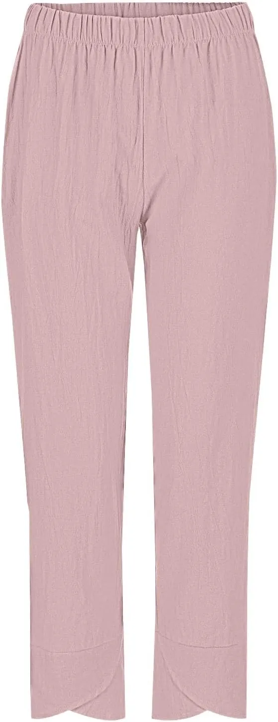 GOFULY Pants for Women 2025 Straight Wide Leg High Waisted Summer Pants 2025 Elastic Waist Vacation Trousers with Pockets
