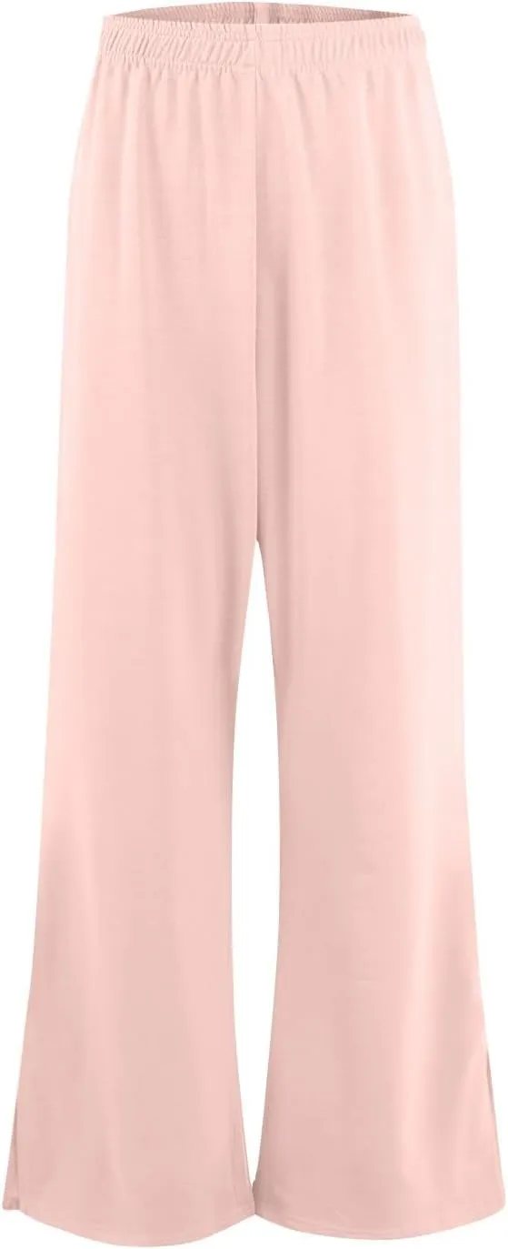 GOFULY Pants for Women Beach Elastic Waist Drawstring Sumemr Pants High Waisted Straight Wide Leg with Pockets Comfy Trousers