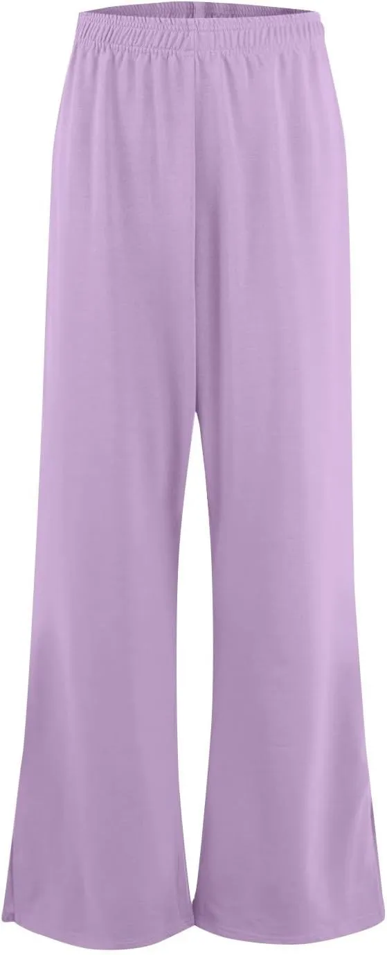 GOFULY Pants for Women Beach Elastic Waist Drawstring Sumemr Pants High Waisted Straight Wide Leg with Pockets Comfy Trousers