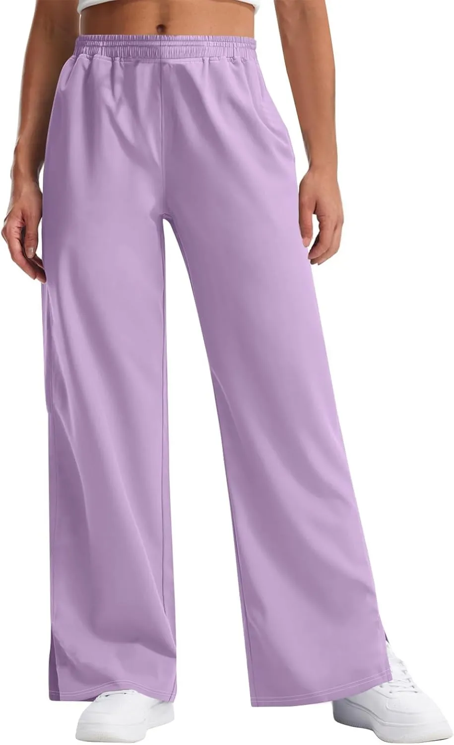 GOFULY Pants for Women Beach Elastic Waist Drawstring Sumemr Pants High Waisted Straight Wide Leg with Pockets Comfy Trousers