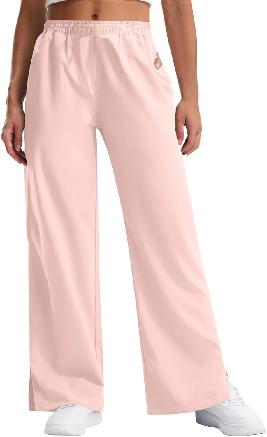 GOFULY Pants for Women Beach Elastic Waist Drawstring Sumemr Pants High Waisted Straight Wide Leg with Pockets Comfy Trousers