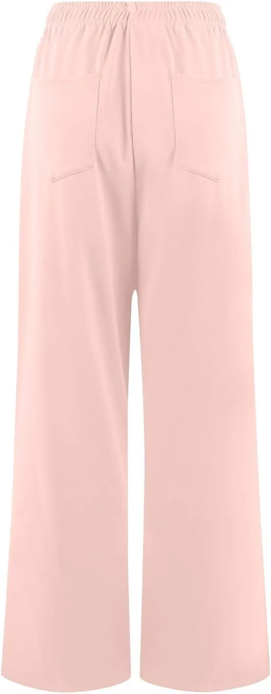 GOFULY Pants for Women Beach Elastic Waist Drawstring Sumemr Pants High Waisted Straight Wide Leg with Pockets Comfy Trousers