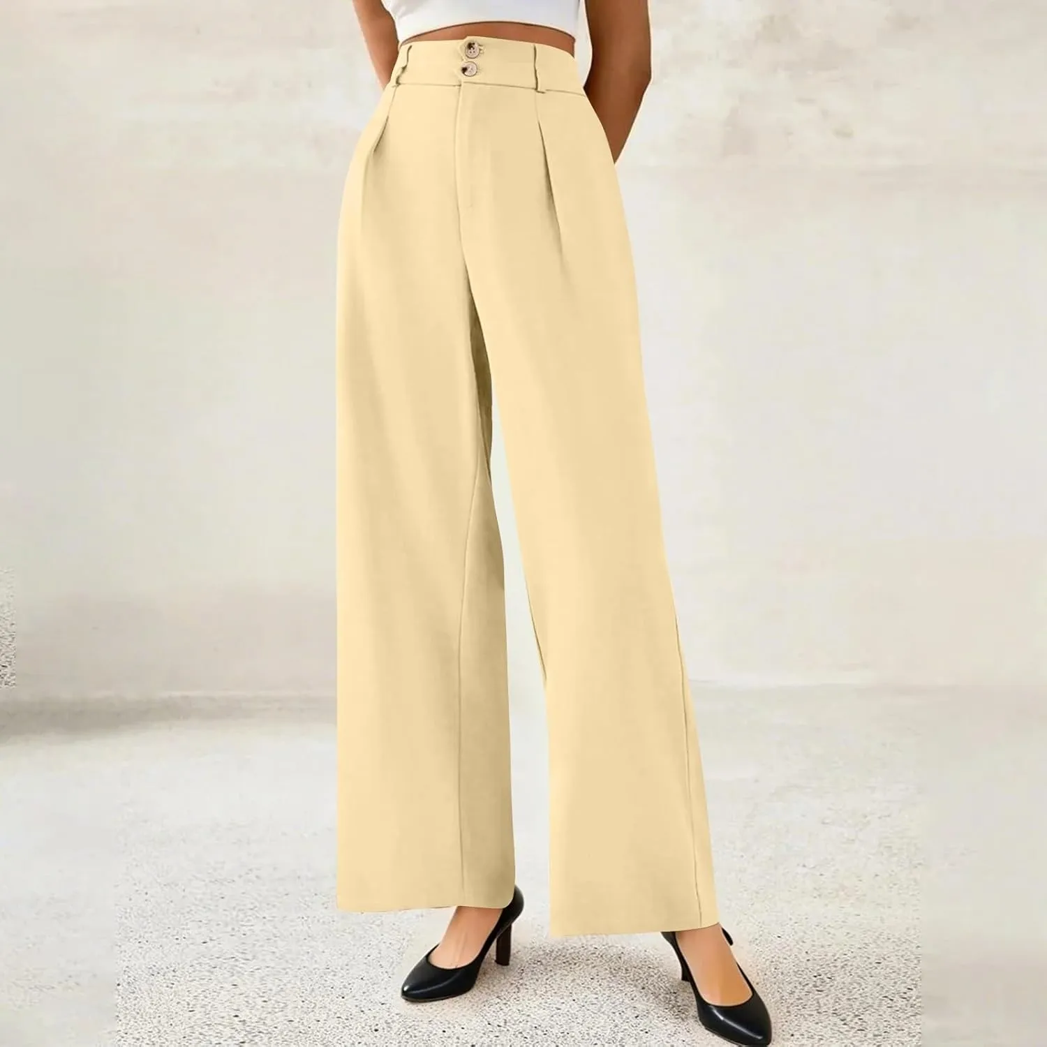 GOFULY Pants for Women Dressy Casual Straight Wide Leg High Waisted Sumemr Pants Zipper Button Pleated Trousers with Pockets