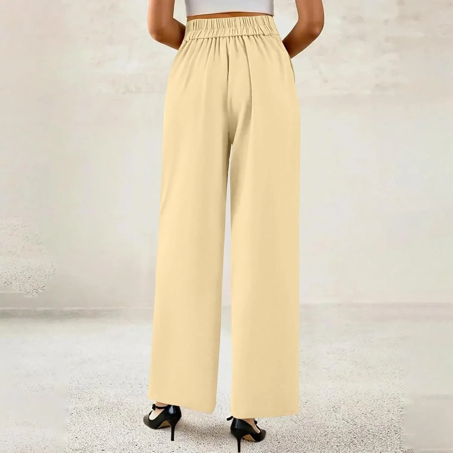 GOFULY Pants for Women Dressy Casual Straight Wide Leg High Waisted Sumemr Pants Zipper Button Pleated Trousers with Pockets
