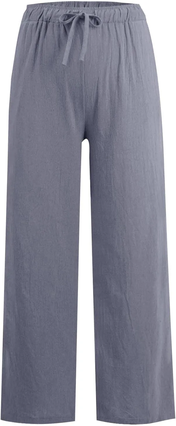 GOFULY Pants for Women Straight Wide Leg High Waisted Pants Elastic Waist Drawstring Sumemr Comfy Slacks Clothe with Pockets
