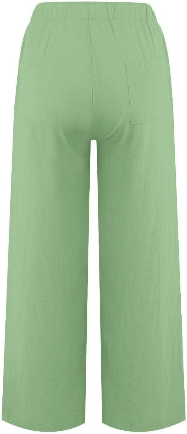 GOFULY Pants for Women Straight Wide Leg High Waisted Pants Elastic Waist Drawstring Sumemr Comfy Slacks Clothe with Pockets