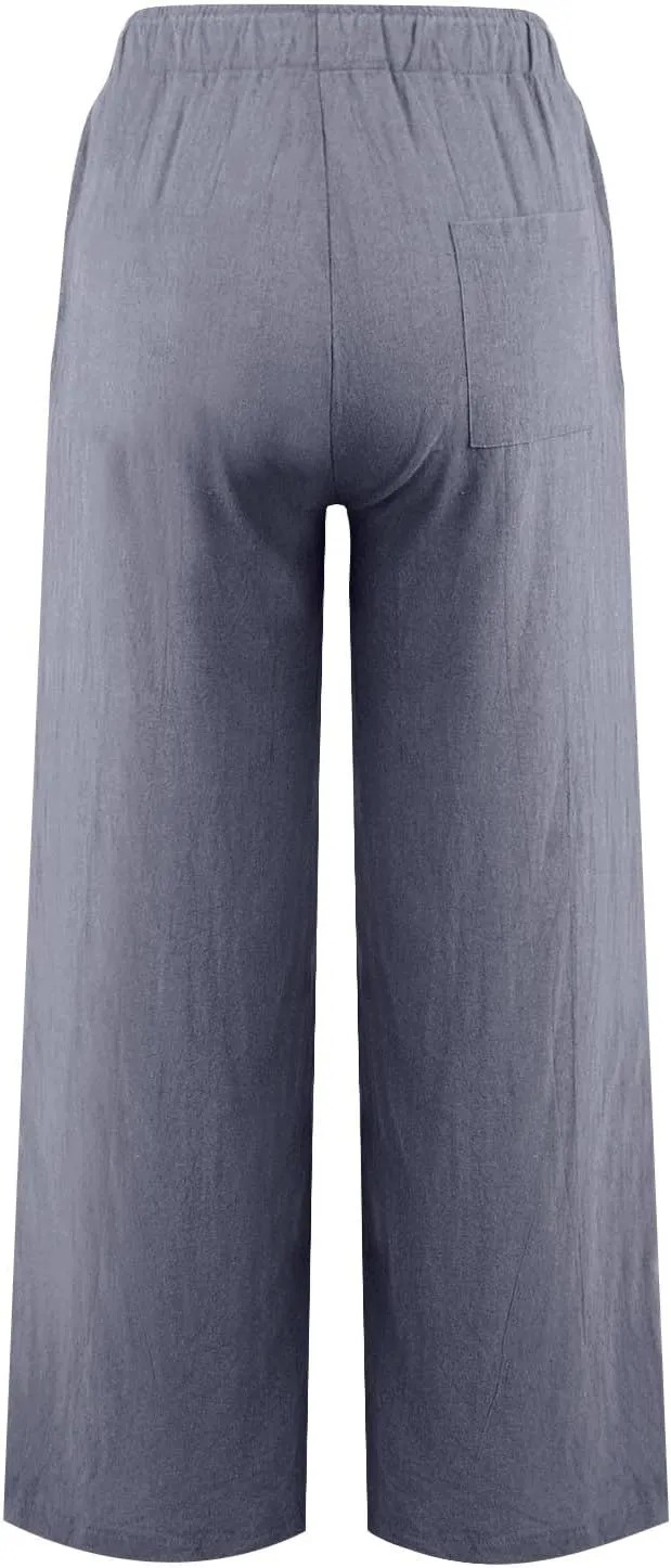 GOFULY Pants for Women Straight Wide Leg High Waisted Pants Elastic Waist Drawstring Sumemr Comfy Slacks Clothe with Pockets