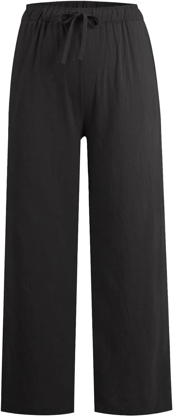 GOFULY Pants for Women Straight Wide Leg High Waisted Pants Elastic Waist Drawstring Sumemr Comfy Slacks Clothe with Pockets