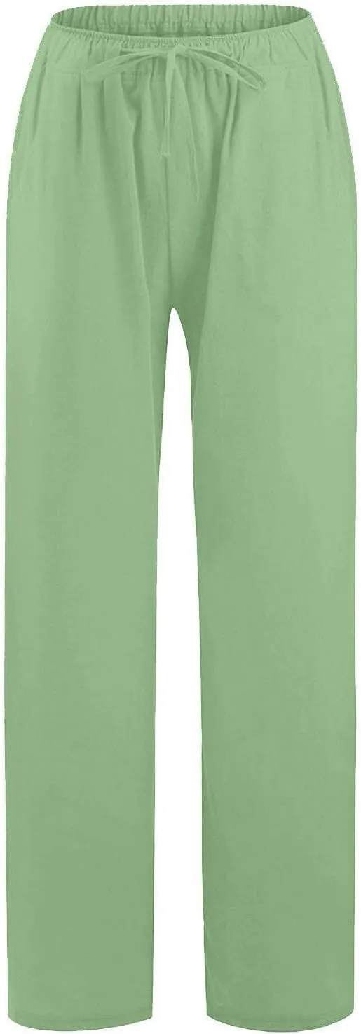 GOFULY Pants for Women Straight Wide Leg High Waisted Pants Elastic Waist Drawstring Sumemr Comfy Slacks Clothe with Pockets