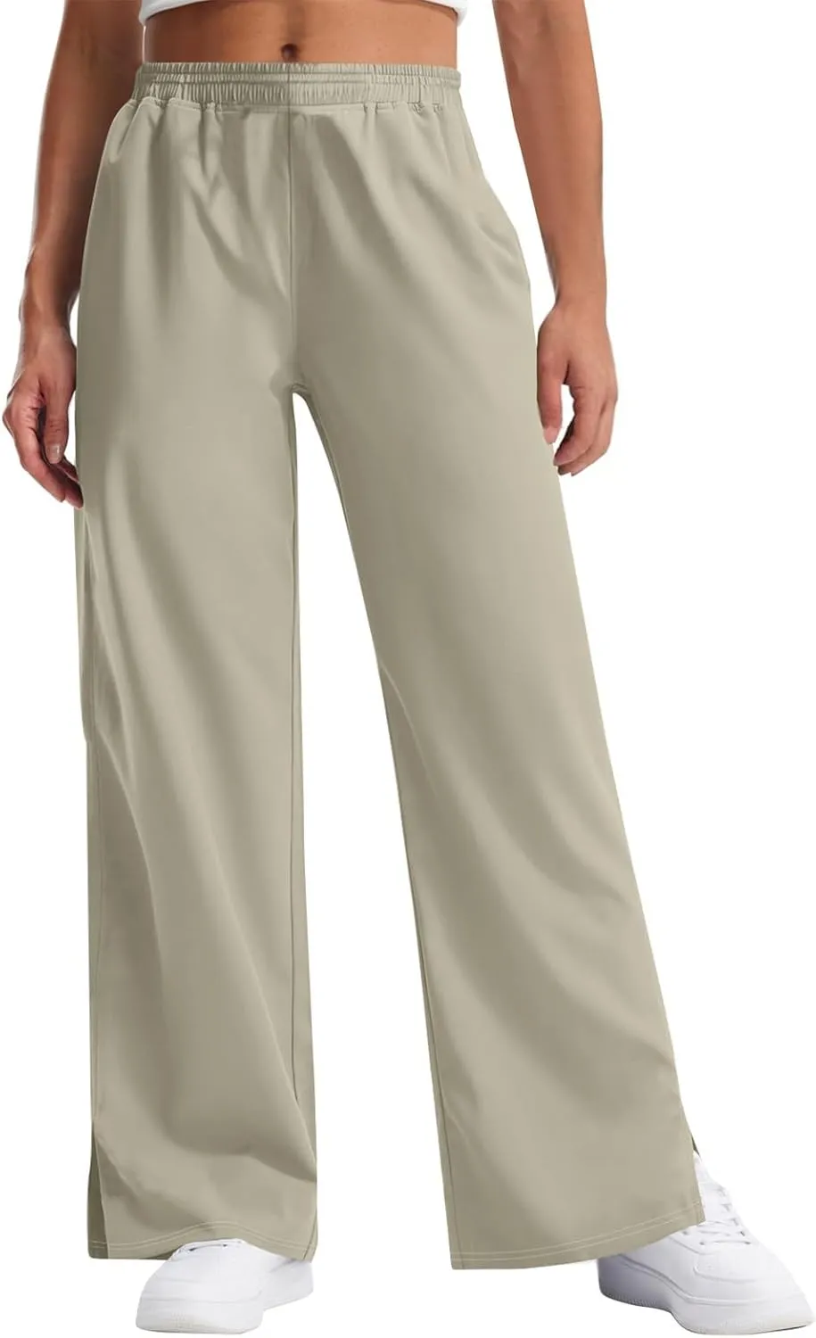 GOFULY Pants for Women Straight Wide Leg High Waisted Sumemr Pants Elastic Waist Drawstring Work Slacks Clothes with Pockets