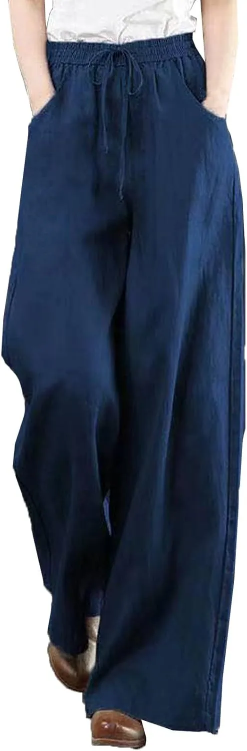 GOFULY Womens Lounge Pants 2025 Elastic Waist Drawstring Sumemr High Waisted Pants Straight Wide Leg with Pockets Trousers