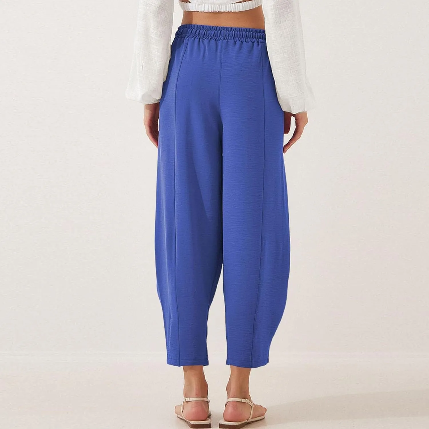 GOFULY Women's Pants Casual Elastic Waist Drawstring Sumemr Pants Trendy Wide Leg High Waisted with Pockets Baggy Trousers