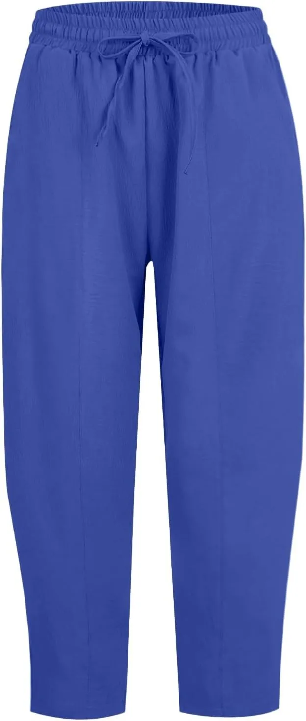 GOFULY Women's Pants Casual Elastic Waist Drawstring Sumemr Pants Trendy Wide Leg High Waisted with Pockets Baggy Trousers