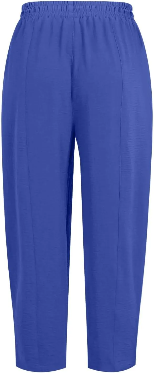 GOFULY Women's Pants Casual Elastic Waist Drawstring Sumemr Pants Trendy Wide Leg High Waisted with Pockets Baggy Trousers