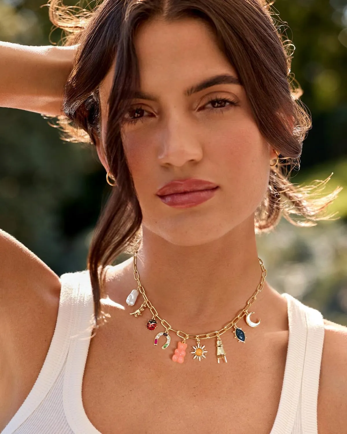 Gold Charms Necklaces for Women Trendy Multi-pendants Colorful Heart Necklace Statement Chunky Gold Chain Necklace