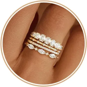 Gold Silver Rings for Women Non Tarnish 18K Gold Plated Stackable Rings Dainty Cubic Zirconia Statement Rings Wedding Band Thumb Ring Mixed Metals Stacking Rings Set